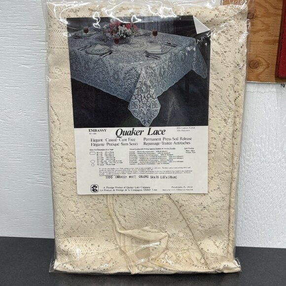 VTG Quaker Lace Embassy Tablecloth No Iron 54"x70" Ecru Soil Releasing NOS - Picture 2 of 7